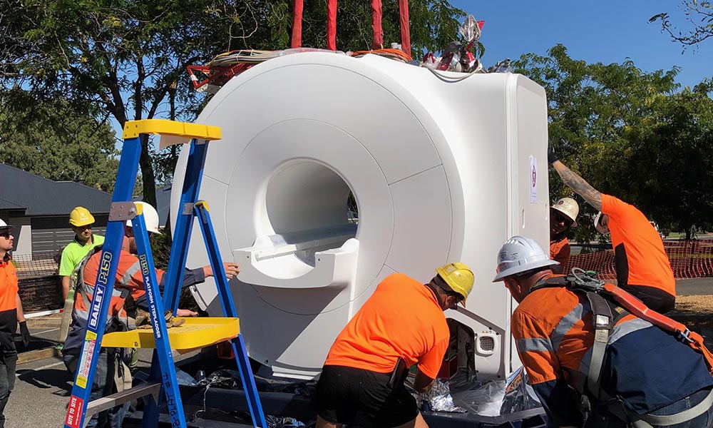 Jones Radiology new MRI machine being unloaded at the Gawler clinic